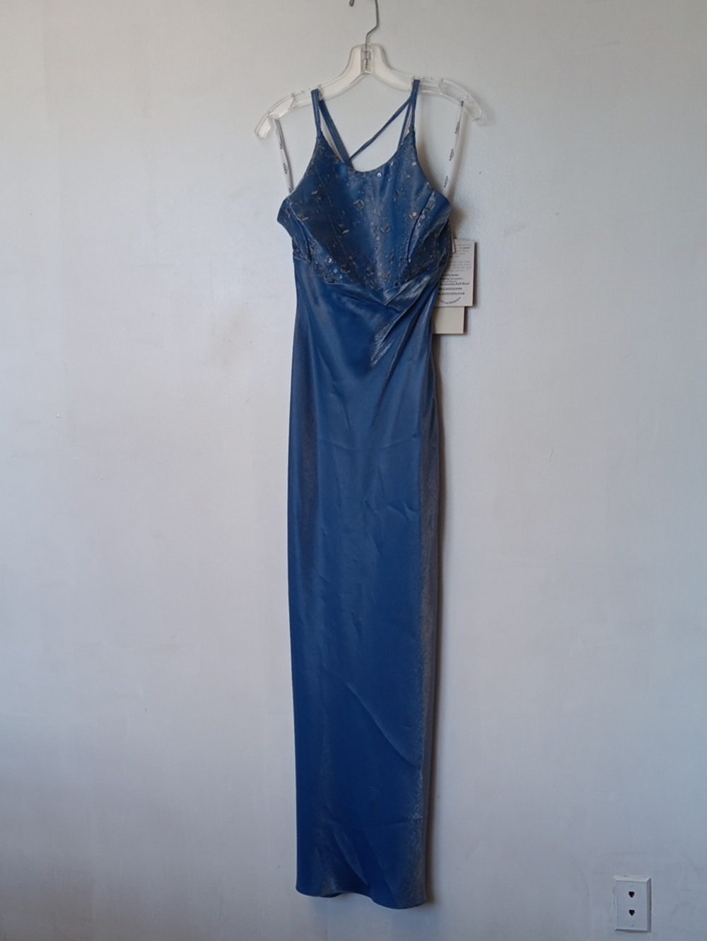 Roberta Bridal Blue Beaded Spaghetti-Strap Maxi Dress